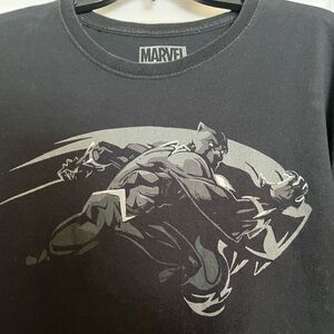 Marvel Black Short Sleeve Tee with Gray Black Panther Graphic, Size XL